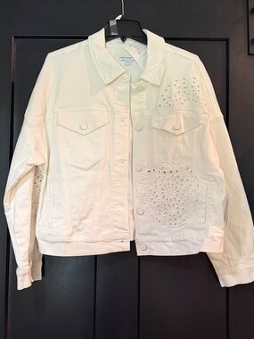 And Now white Eyelet-Detail Denim Jacket NWT